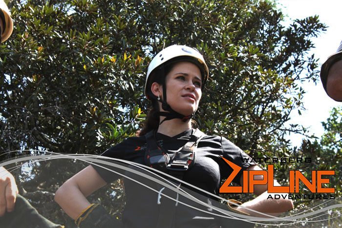 Guest in helmet ready for the zipline canopy tour at Waterberg Zipline Adventures near Bela Bela